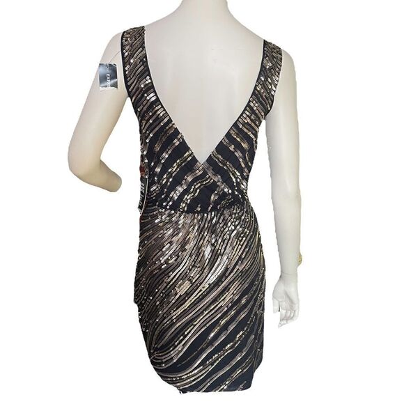 New Express Surplice Dress Black Gold Sequins Mini Sleeveless Tank Top Womens XS - Picture 5 of 12